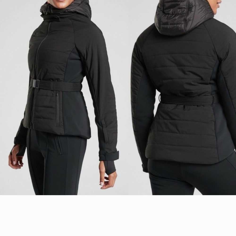 Athleta Grace Peak Black Hooded Jacket With Belt